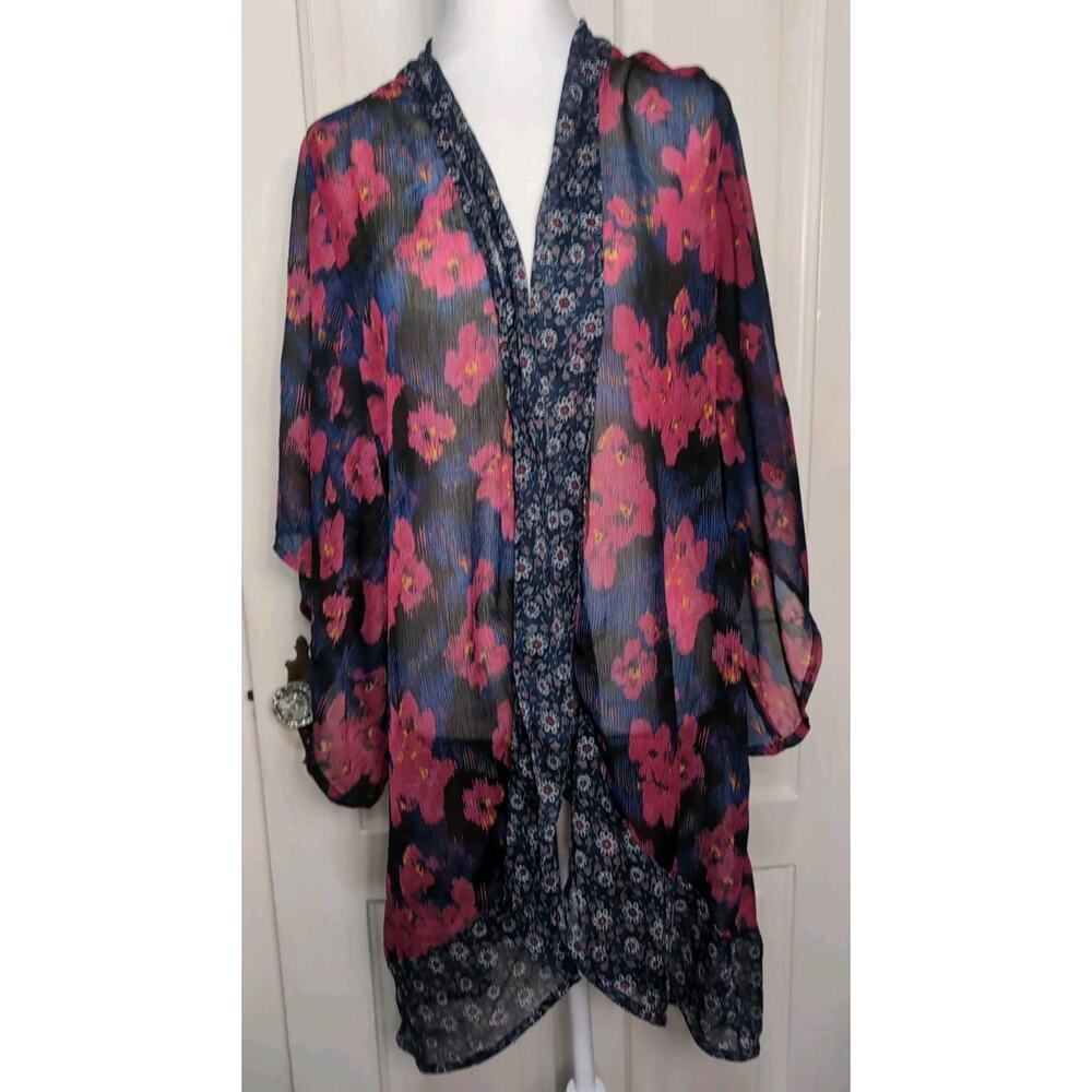 Hollister Semi Sheer Open Front Floral Kimono Cardigan Boho Beach Women OS(1237)